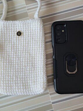 Handmade Crochet Cell Phone Case Holder Crossbody Bag with Charm Letters "A" "S"
